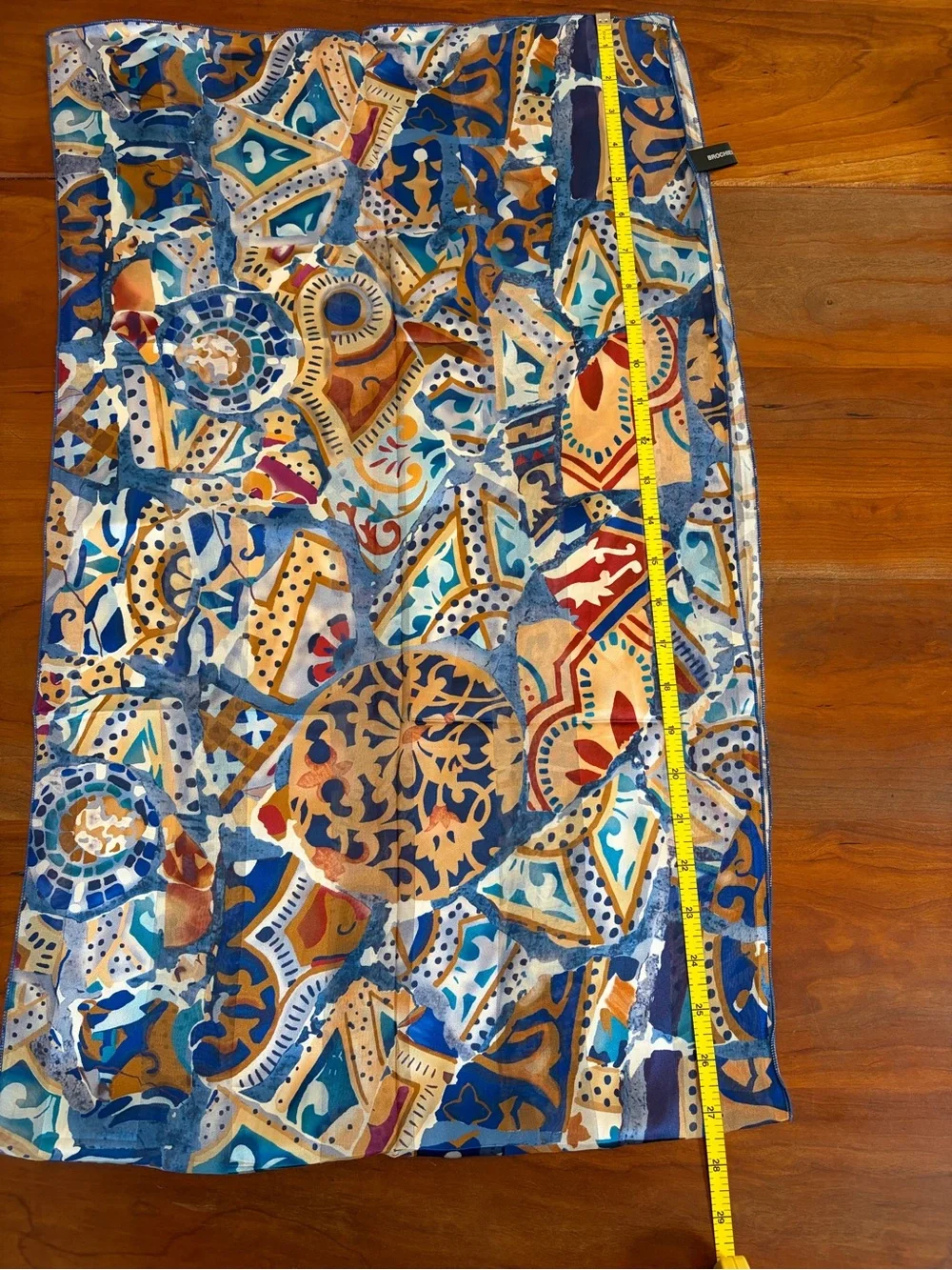 Brochier Soieres Silk Geometric Design Scarf in Blue and Gold